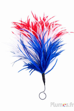 Pluim struisvogel met ring - hoogte 20-23 cm - blauw-wit-rood